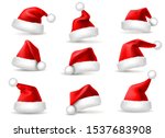 realistic santa hats. santa... | Shutterstock .eps vector #1537683908