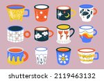 trendy cups. beautiful tea and... | Shutterstock .eps vector #2119463132