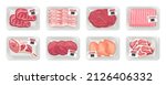 meat plastic trays. cartoon raw ... | Shutterstock .eps vector #2126406332