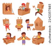 kids cardboard game. cute... | Shutterstock .eps vector #2142357885