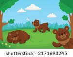 cartoon brown bears in forest.... | Shutterstock .eps vector #2171693245