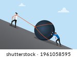 two businessmen pushing a big... | Shutterstock .eps vector #1961058595