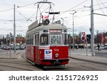 Small photo of VIENNA, AUSTRIA - MARCH 05, 2022. Tram HW Type L #548 riding in the streets of Vienna.