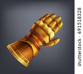 Gold fantasy armor hand glove for game or cards. Vector illustration.