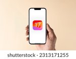 Small photo of West Bangal, India - June 5, 2023 : IOS 17 on phone screen stock image.