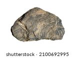 Small photo of Big tuff rock isolated on white background. Tuffstone or tuff is a sedimentary rock formed by lithification of ashes and coarser ejecta from a volcanic outburst.