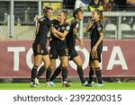 Small photo of 23th Nov 2023; Stadio Tre Fontane, Rome, Italy; Uefa Champions League Woman football match 2023-2024 , AS Roma versus Ajax; Valentina Giacinti of AS Roma jubilates with Emilie Haavi of AS Roma after