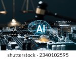 Small photo of technology control law ai concept for AI ethics and Developing artificial codes of ethics.Compliance, regulation, standard, and responsibility for guarding against
