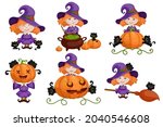 little witch with two black... | Shutterstock .eps vector #2040546608
