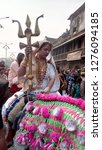 Small photo of Allahabad Uttar Pradesh India - Jan 06,2019: A Kinnar (Transgender) Is Sitting On Her Horse With Trisul In Parade Of Kinnar In Allahabad City.