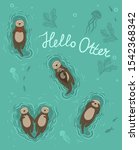 Set Of 5 Sea Otters. Vector...