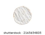 White soft Brie cheese. Camembert isolated on white background, top view. Round dairy product.