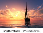 Yacht In The Sea At Sunset 3d...