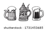 set of beer mugs. old wooden... | Shutterstock .eps vector #1731453685