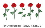 red rose flower set with leaves ... | Shutterstock .eps vector #2027453672
