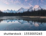 Small photo of The spectacular views of mountains, lakes and trails of the Canadian Rockies in Banff National Park in Alberta, Canada draws hikers around the world to come for adventure travel. Beautiful background