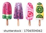 set of watercolor ice cream on... | Shutterstock . vector #1706504062