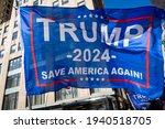 Small photo of NEW YORK, UNITED STATES - Mar 06, 2021: Trump supporters march in New York City, call for his reelection in 2024, unveil world's largest Trump 2024 flag