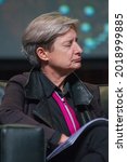 Small photo of BUENOS AIRES, ARGENTINA - Sep 18, 2015: A vertical shot of the philosopher and gender theorist Judith Butler during a lecture in Buenos Aires, Argentina