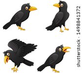 Set Of Cartoon Crow With...