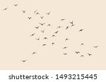 silhouette of a flock of flying ... | Shutterstock .eps vector #1493215445
