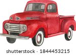 Watercolor Red Retro Truck....