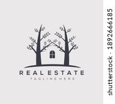 Real estate logo vector illustration design. tree house symbol.