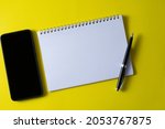 top view of blank open notebook ... | Shutterstock . vector #2053767875