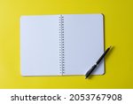 top view of blank open notebook ... | Shutterstock . vector #2053767908