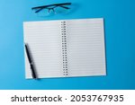 top view of blank open notebook ... | Shutterstock . vector #2053767935