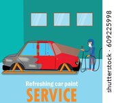 specialist spray painting auto... | Shutterstock .eps vector #609225998