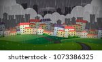 raining over the big city... | Shutterstock .eps vector #1073386325