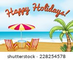 happy holidays beach scene with ... | Shutterstock .eps vector #228254578