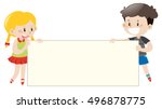 happy kids holding white board... | Shutterstock .eps vector #496878775
