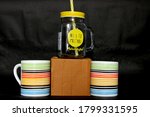 Multi color two cups and one juice jar with sipper straw