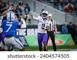 Small photo of James Madison quarterback Jordan McCloud (2)during the Armed Forces Bowl between the James Madison Dukes and Air Force Falcons, December 23, 2023, at Amon G. Carter Stadium, Fort Worth, TX.