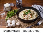 Chicken Mushroom  Risotto, Italian risotto served with chicken grill and fresh mushroom, green bean tossing with Alfredo sauce 
