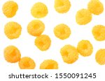 Yellow raspberries isolated on white background. top view