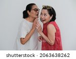 Small photo of A woman is whispering something to her younger sister.