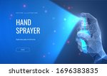 hand presses sanitizer. low... | Shutterstock .eps vector #1696383835
