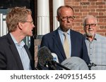 Small photo of Kiel, Germany, June 26, 2023, Portrait of CDU Chairman Friedrich Merz and Prime Minister HH Daniel Gunther at a meeting in Schleswig-Holstein