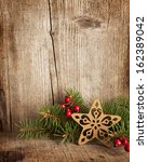 Photo of Green Christmas star border on rustic wood | Free christmas images