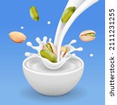 pistachio nuts in milk flow ice ... | Shutterstock . vector #2111231255