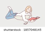 young female lying on a floor... | Shutterstock .eps vector #1857048145