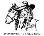 woman with cowboy hat portrait... | Shutterstock .eps vector #1670725642