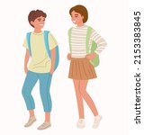 happy teenagers boy and girl... | Shutterstock .eps vector #2153383845