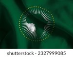 Small photo of Close-up of a Ruffled African Union Flag, African Union Fabric Flag Waving in the Wind