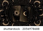 two gold tarot cards on a black ... | Shutterstock .eps vector #2056978688
