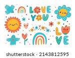 cute lovely set with sun  birds ... | Shutterstock .eps vector #2143812595