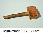 Small photo of Vintage wooden mallet.Mallet Hammer Made Of Burl Wood Tools For Used By Carpenter In Workshop.